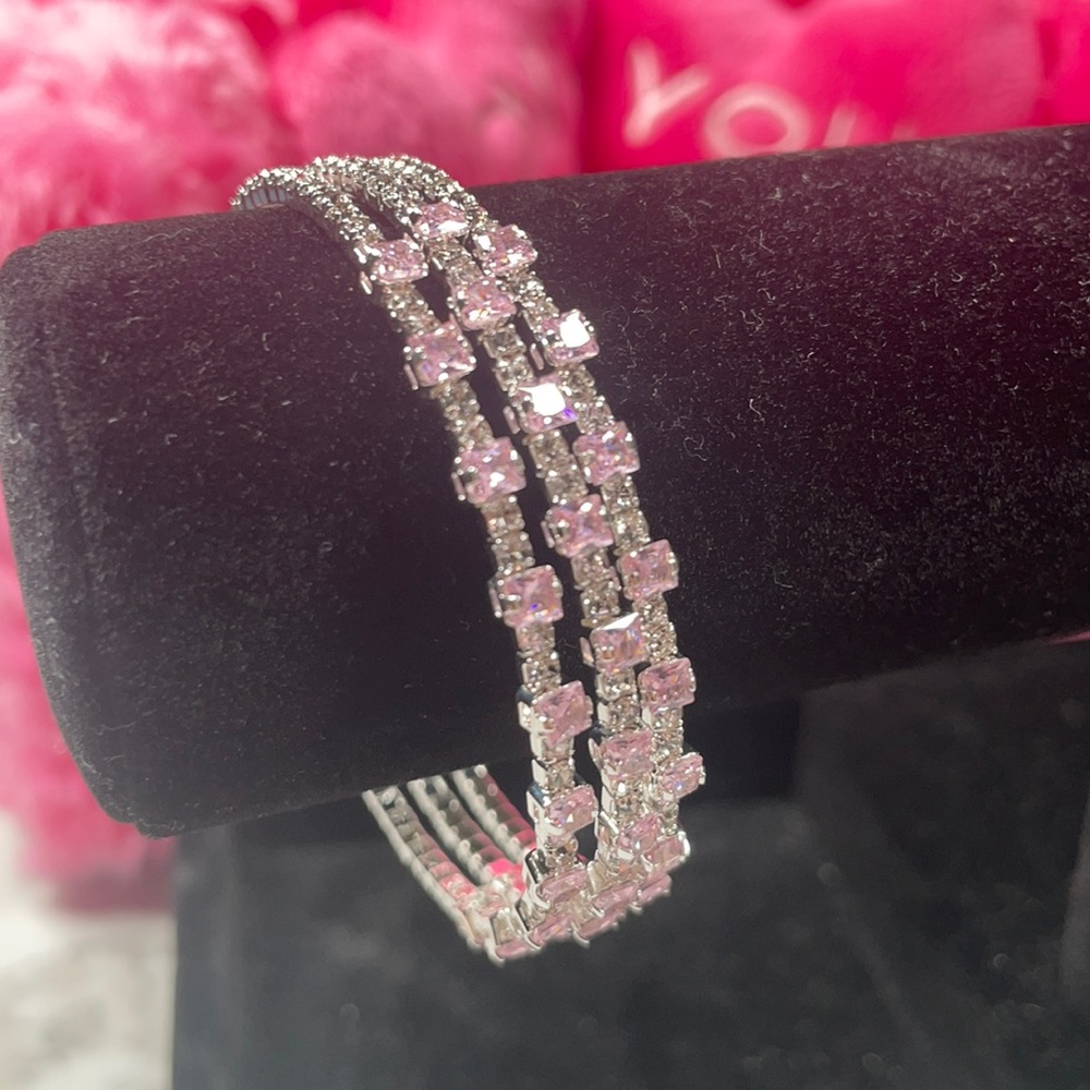 Cubic Zirconia Bangle Bracelet Pink
